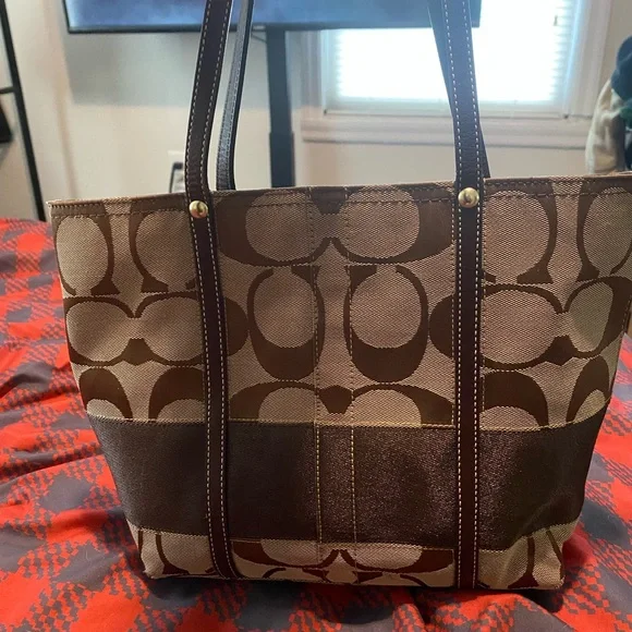 Coach Brown and Tan Signature Tote - Picture 2 of 7